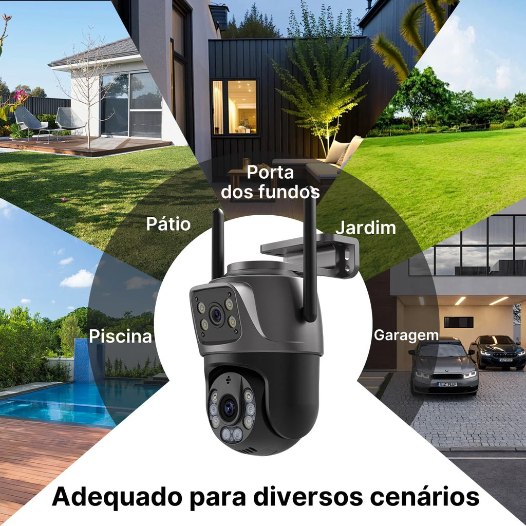 Câmera de Segurança Externa Dupla Lente à Prova d’Água