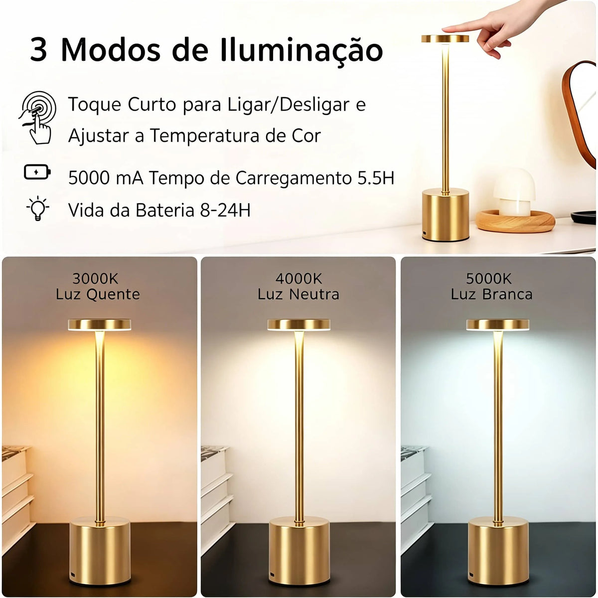 Luminária de Mesa LED com Toque Sem Fio