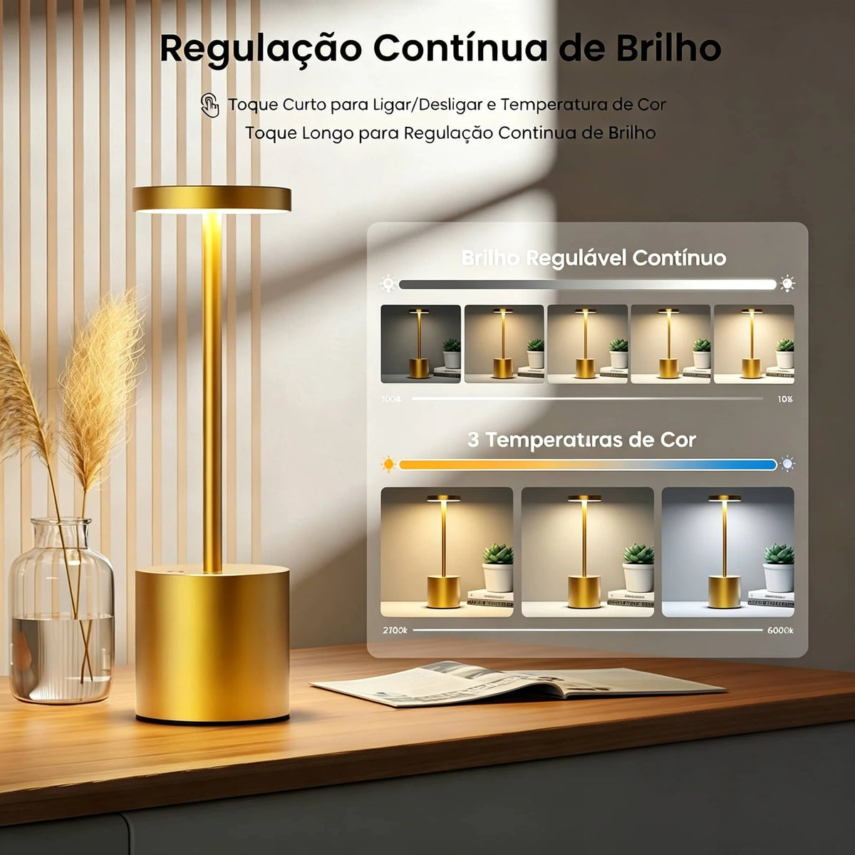 Luminária de Mesa LED com Toque Sem Fio