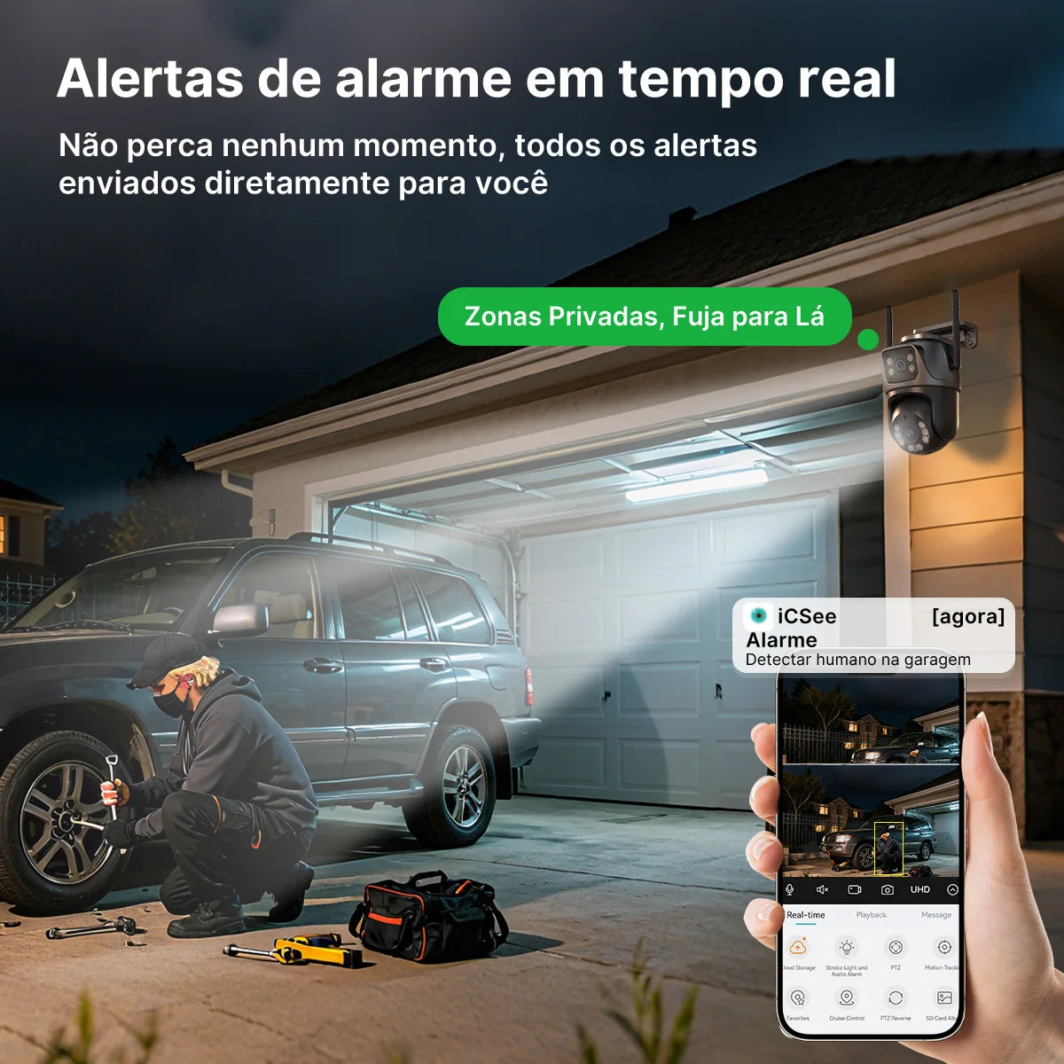 Câmera de Segurança Externa Dupla Lente à Prova d’Água