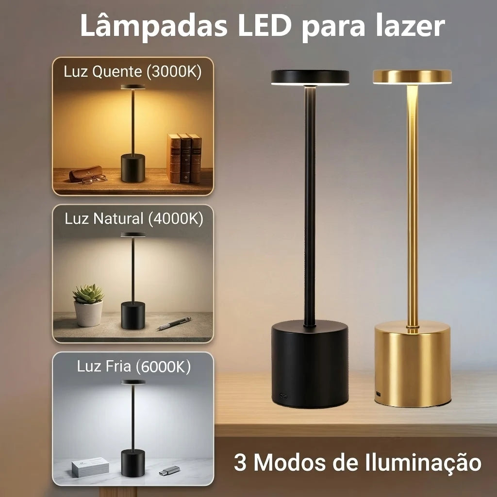 Luminária de Mesa LED com Toque Sem Fio