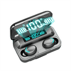 Case do fone TWS F9-5 funcionando como power bank com indicador de bateria em LED