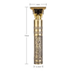 Dimensões da máquina de cortar cabelo, modelo dragão dourado, com altura, largura e profundidade detalhadas