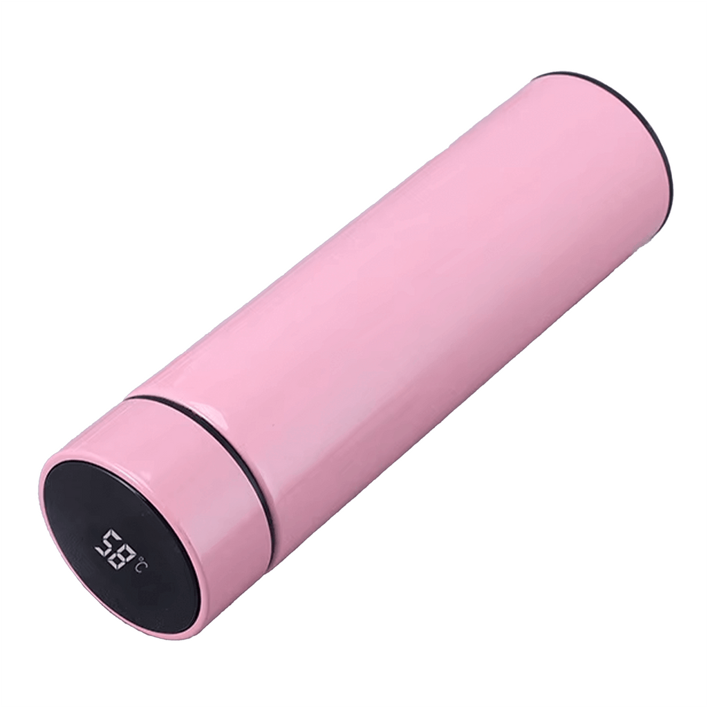 Garrafa térmica de inox na cor rosa com display de temperatura