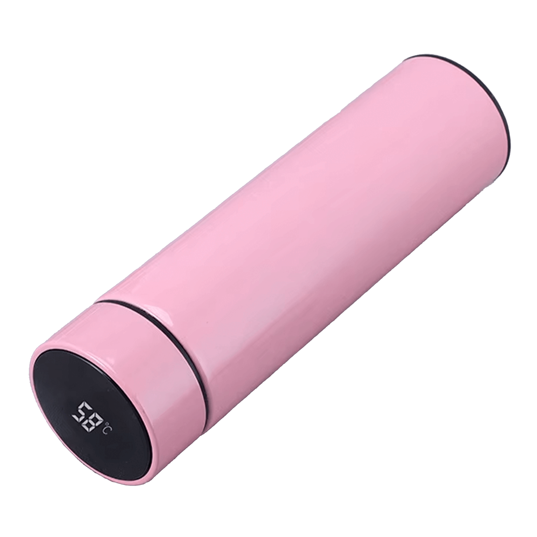 Garrafa térmica de inox na cor rosa com display de temperatura