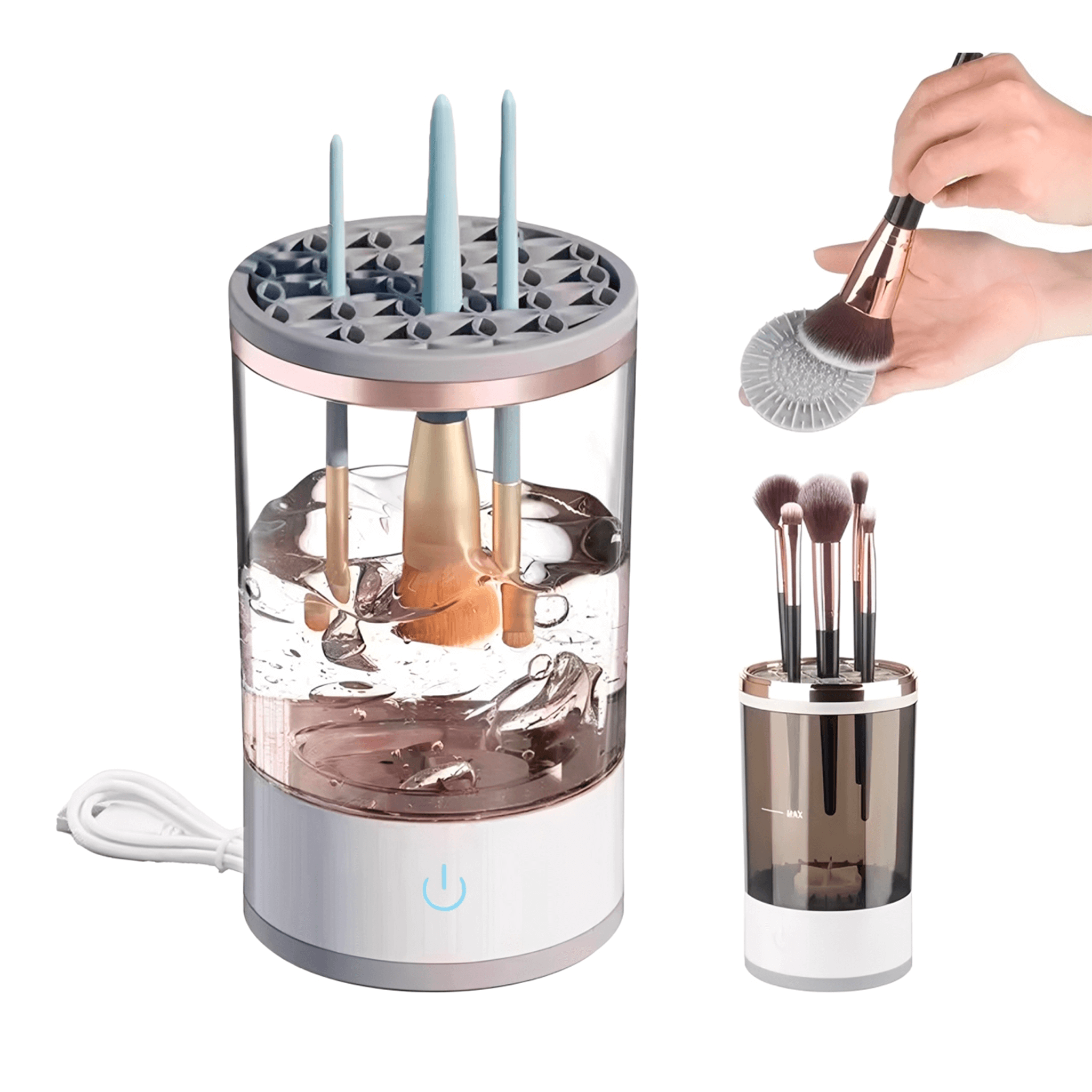 Kit limpador elétrico de pincéis de maquiagem com acessórios, suporte e reservatório para higienização completa
