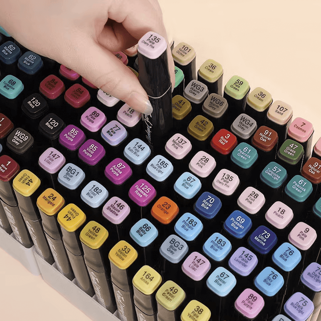 Canetas marcadoras dupla ponta com cores vibrantes, ideal para desenhos, pintura e lettering criativo