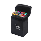 conjunto com 24 canetas coloridas dupla ponta com tons variados e estojo organizador