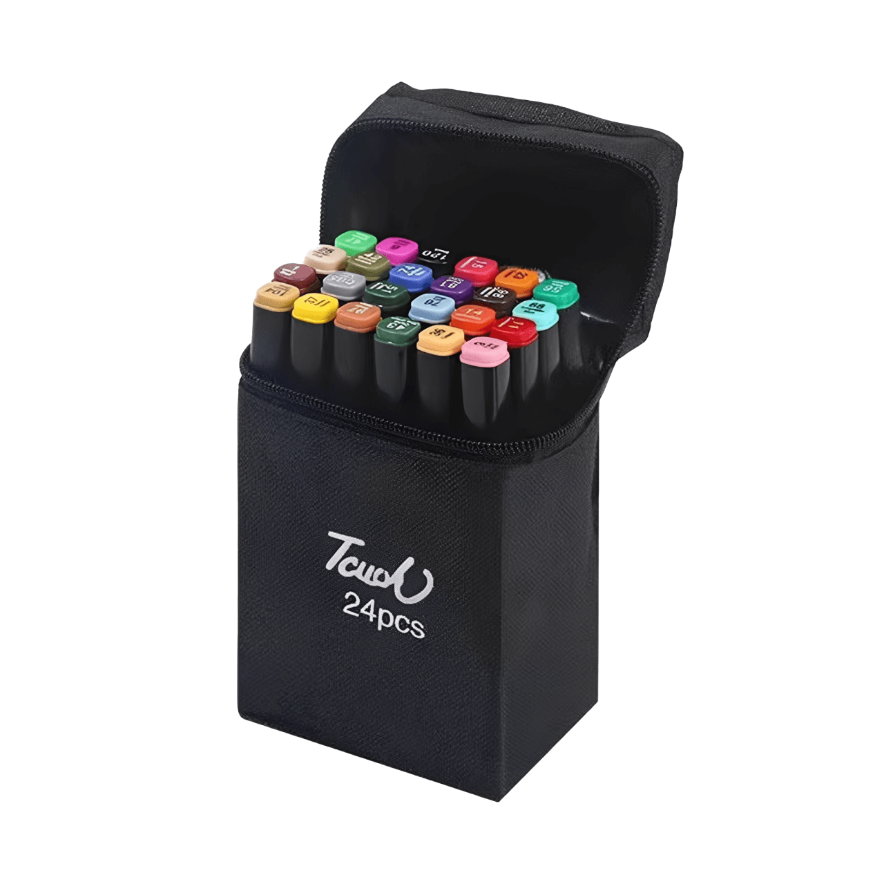 conjunto com 24 canetas coloridas dupla ponta com tons variados e estojo organizador