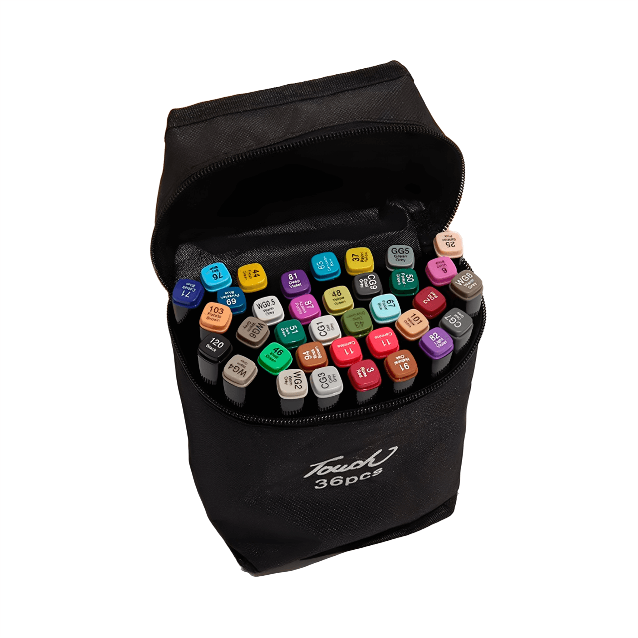 conjunto com 36 canetas coloridas dupla ponta com tons variados e estojo organizador