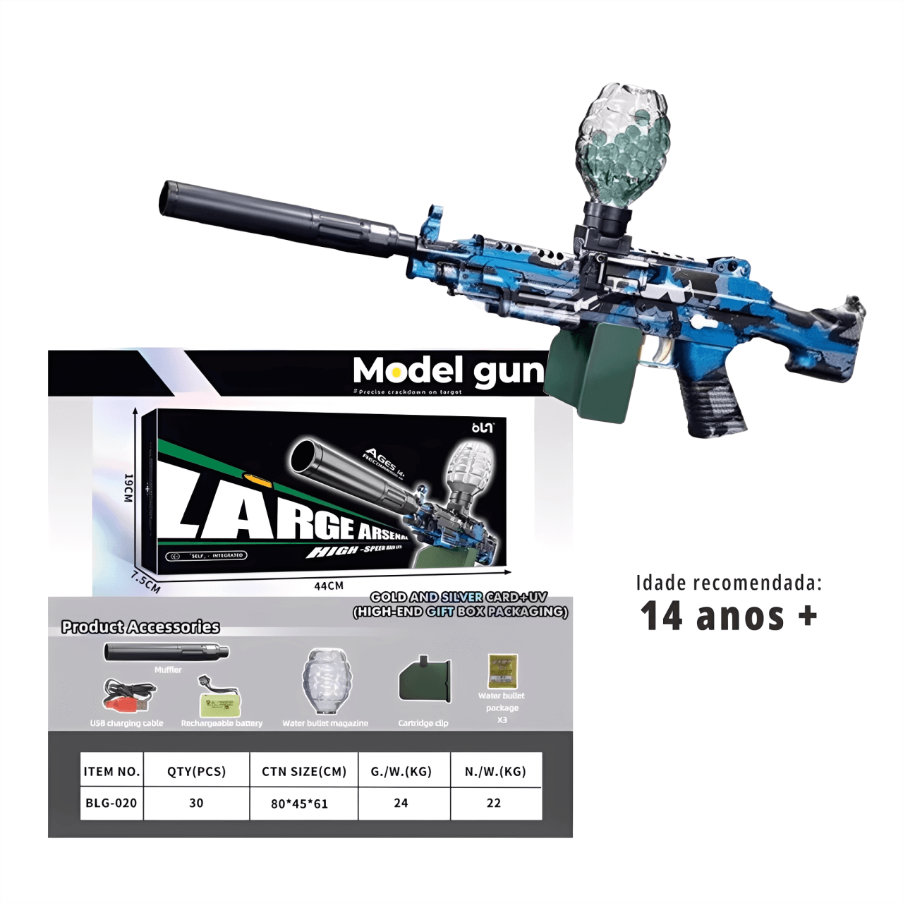 Lançador automático de bolinhas de gel Blaster Gel BLG-020 montado