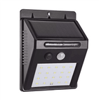 Luminária solar com sensor de presença em design compacto, equipada com painel solar e LEDs de alta potência