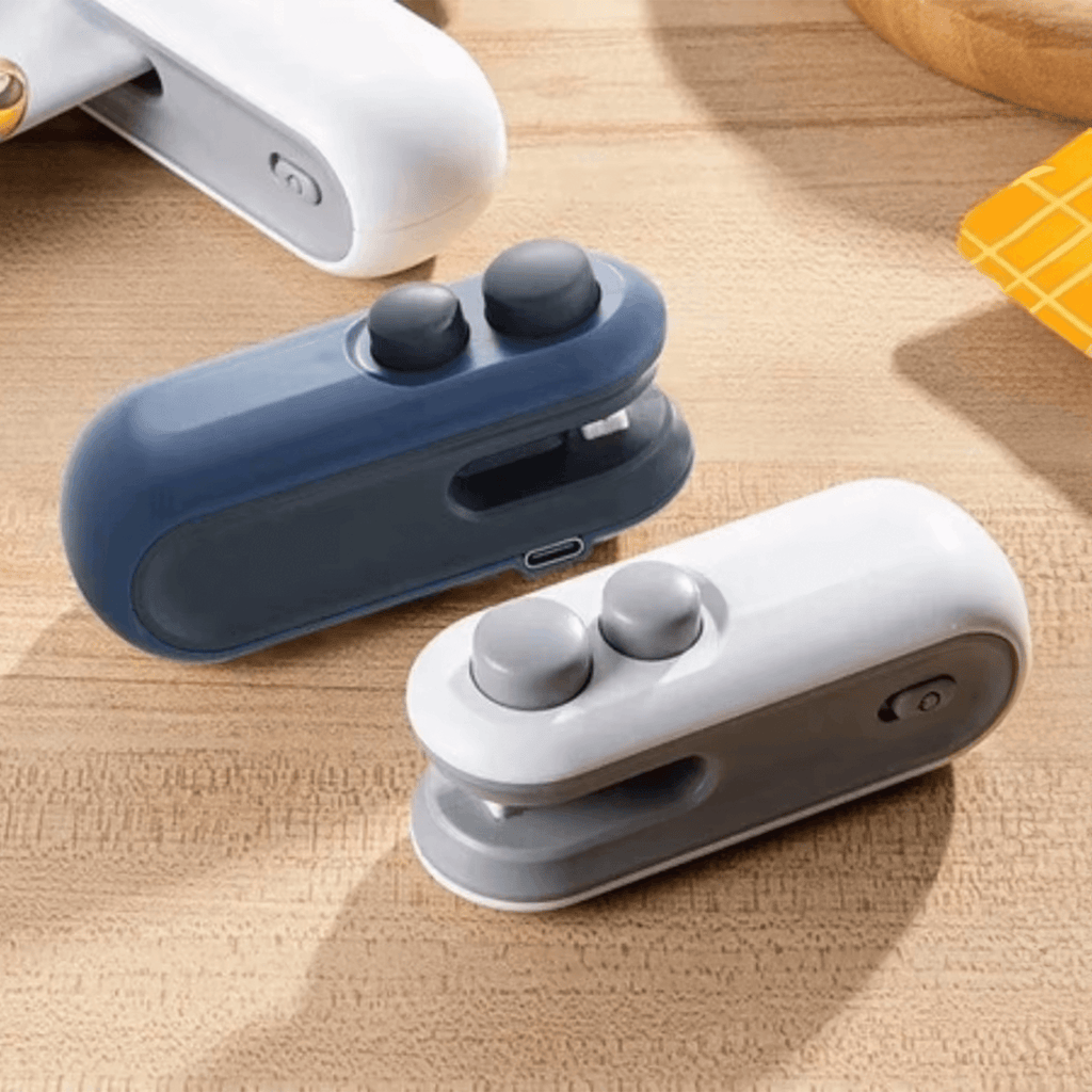 Mini selador e cortador de embalagens em várias cores disponíveis, compacto e portátil