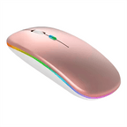 Mouse sem fio rosa com iluminação LED RGB 2.4GHz — modelo silencioso e recarregável