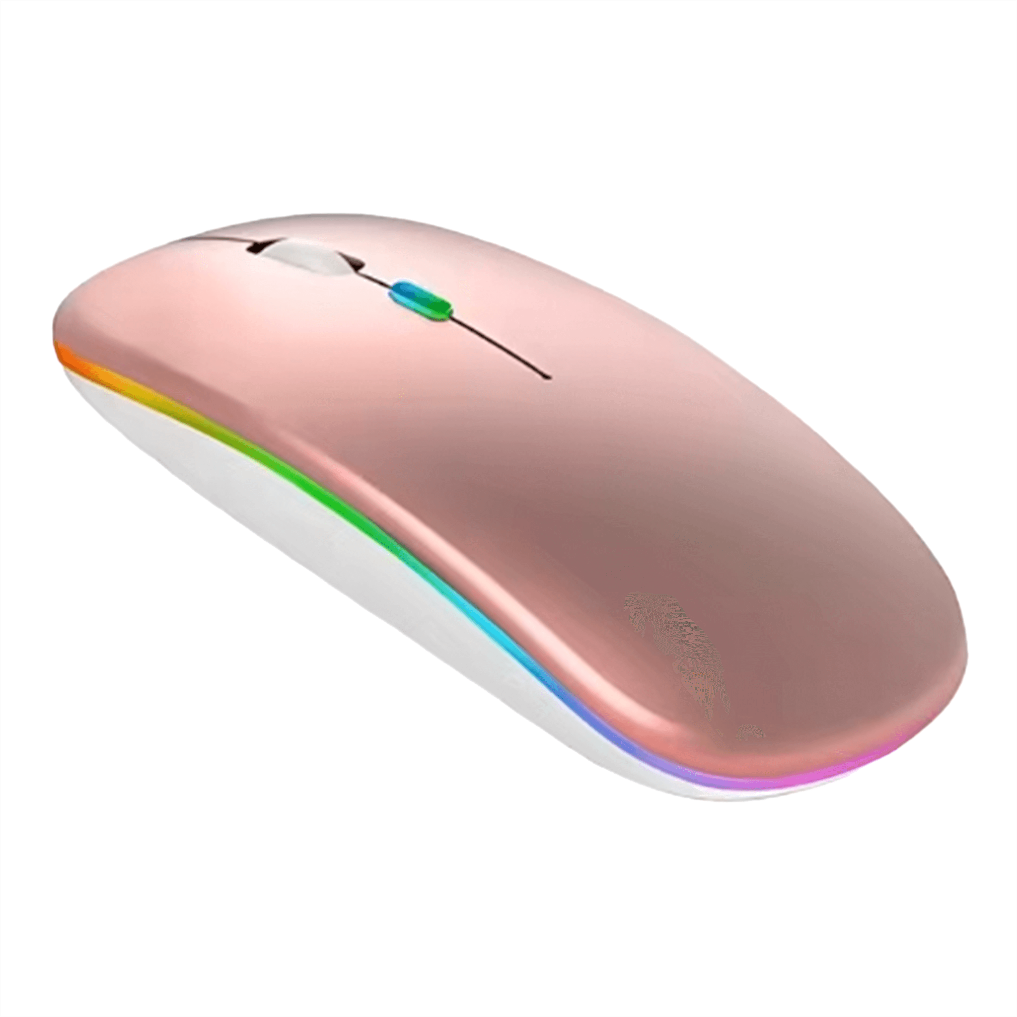 Mouse sem fio rosa com iluminação LED RGB 2.4GHz — modelo silencioso e recarregável