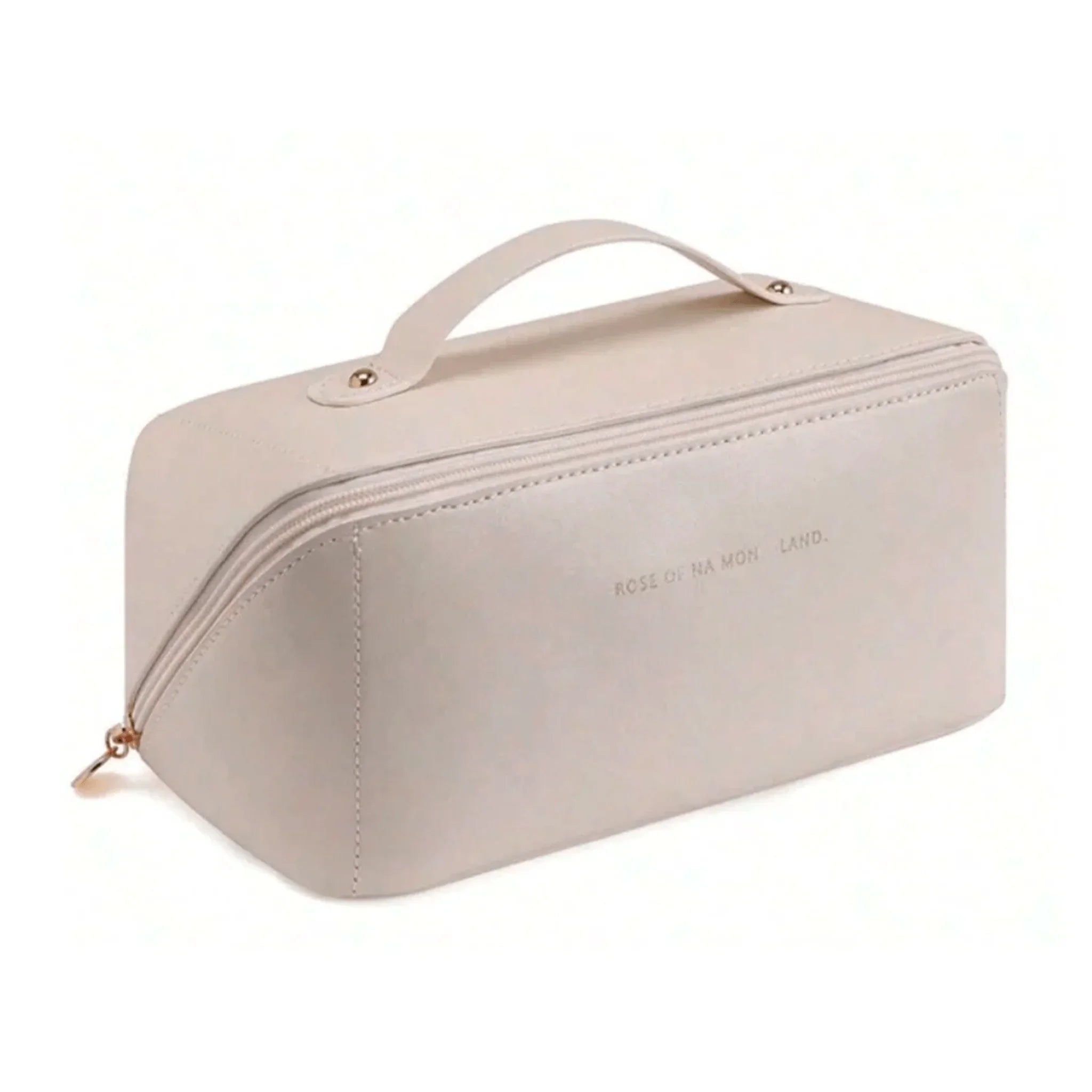 Necessaire branca organizadora em couro sintético de microfibra resistente, ideal para cosméticos e acessórios