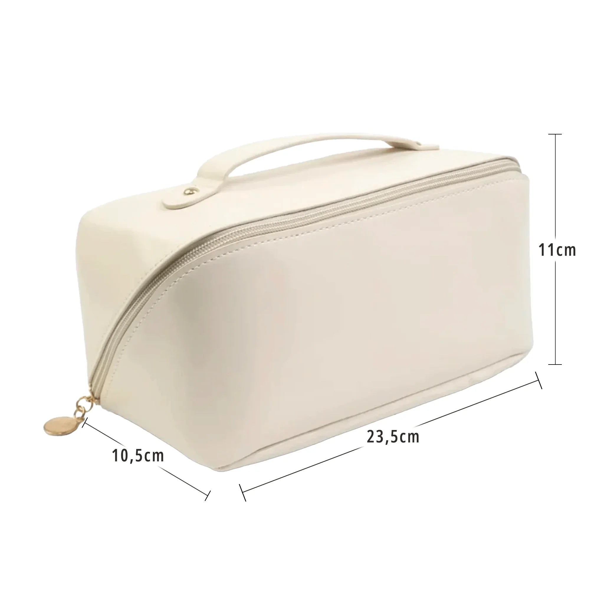 Necessaire organizadora com medidas detalhadas para melhor visualização do tamanho