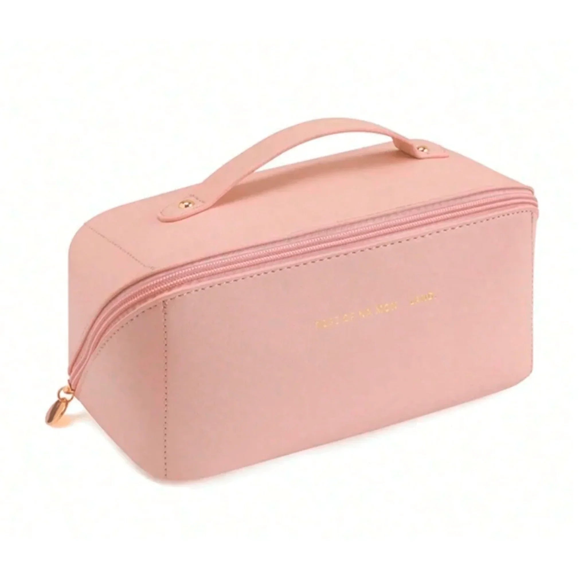 Necessaire rosa organizadora em couro sintético de microfibra resistente, ideal para cosméticos e acessórios