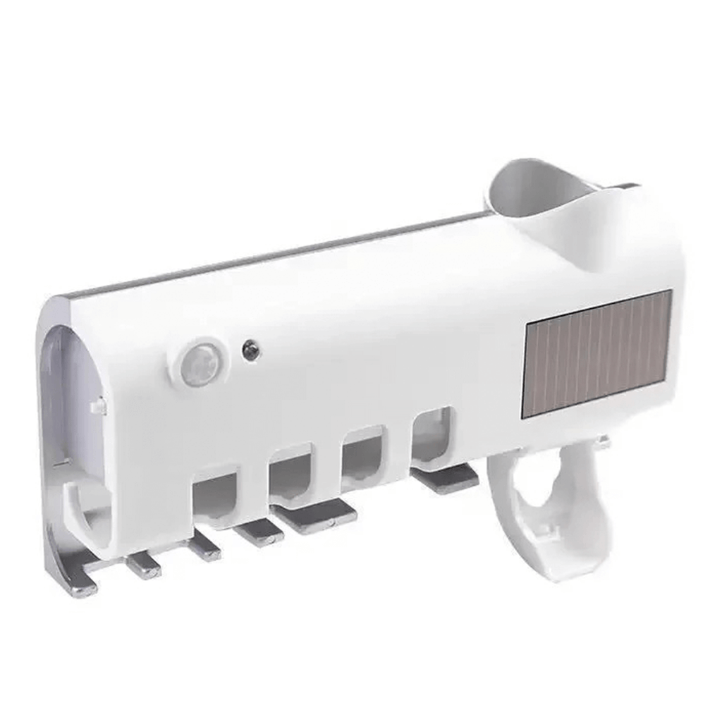 Suporte inteligente para escova de dentes com dispensador automático de pasta e luz UV solar para esterilização